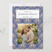 Royal Blue Gorgeous Lovebirds Custom Foto Wedding Einladung (Rückseite)