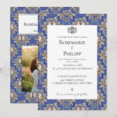 Royal Blue Gorgeous Lovebirds Custom Foto Wedding Einladung (Vorne/Hinten)