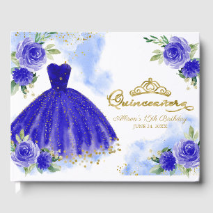 Royal Blue Gown Floral Quinceanera Gästebuch