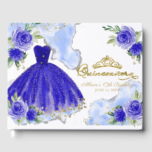 Royal Blue Gown Floral Quinceanera Gästebuch (Vorderseite)