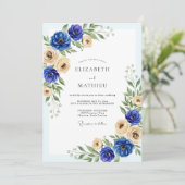 Royal Blue Graceful Spring Wedding Einladung (Stehend Vorderseite)