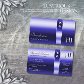 Royal Blue Gradient Shimmering Diamonds Initials Visitenkarte