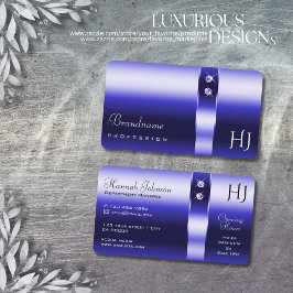 Royal Blue Gradient Shimmering Diamonds Initials Visitenkarte
