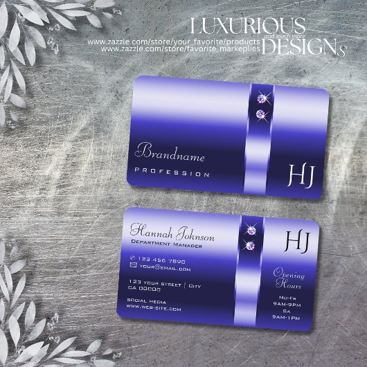 Royal Blue Gradient Shimmering Diamonds Initials Visitenkarte