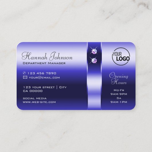 Royal Blue Gradient Shimmering Diamonds und Logo Visitenkarte (Rückseite)