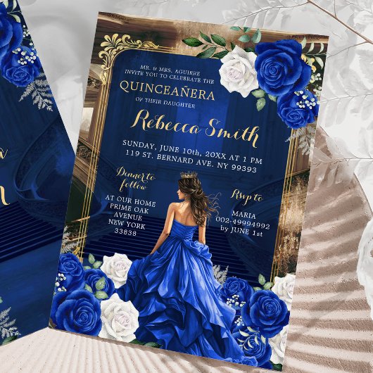 Royal Blue Grand Palace Quinceñera Princess Einladung