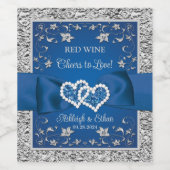 Royal Blue, Grau Liebe Hearts Wedding Beverage Weinetikett (Einzelnes Label)