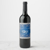 Royal Blue, Grau Liebe Hearts Wedding Beverage Weinetikett (Vorderseite)