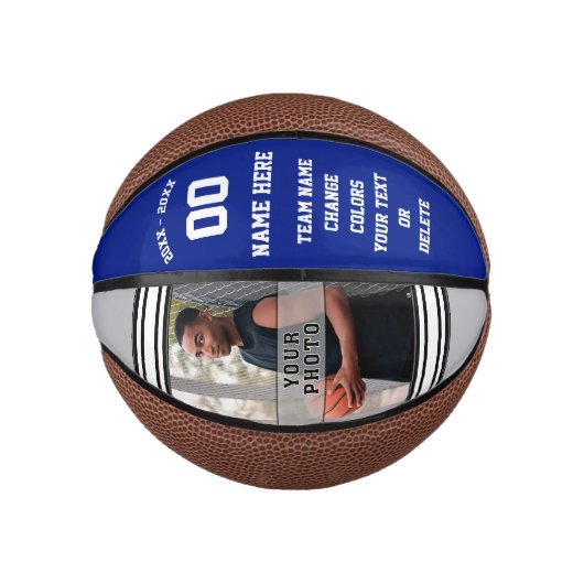 Royal Blue, Grau und White Custom Mini Basketballs (Vorderseite)