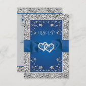 Royal Blue, Gray Liebe Hearts (SMALL) Wedding RSVP (Vorne/Hinten)