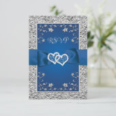 Royal Blue, Gray Liebe Hearts (SMALL) Wedding RSVP Karte (Stehend Vorderseite)