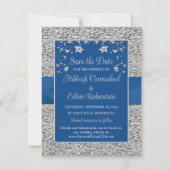 Royal Blue, Gray Liebe Hearts Wedding Save the Dat (Rückseite)