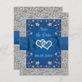 Royal Blue, Gray Liebe Hearts Wedding Save the Dat (Vorne/Hinten)