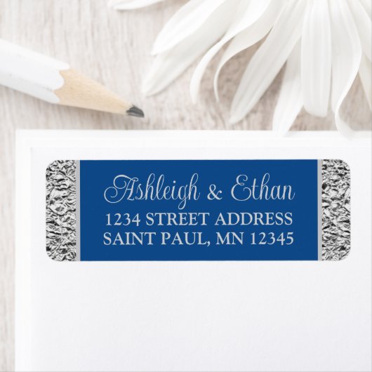 Royal Blue, Gray Wedding Address Label (Insitu)
