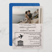 Royal Blue Greece Passport Hochzeitseinladung Einladung (Vorne/Hinten)