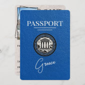 Royal Blue Greece Passport Save the Date Card (Vorne/Hinten)