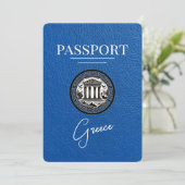 Royal Blue Greece Passport Save the Date Card (Stehend Vorderseite)