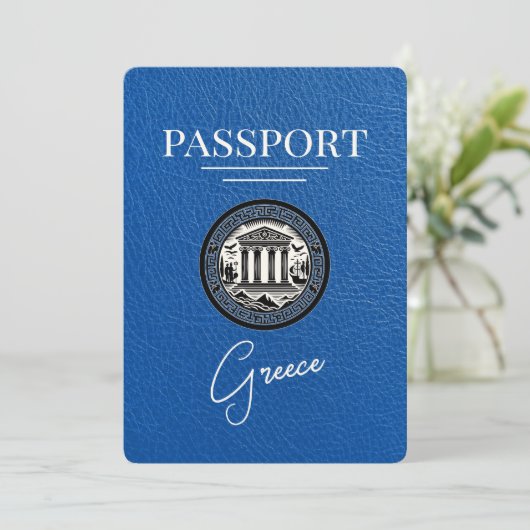 Royal Blue Greece Passport Save the Date Card (Stehend Vorderseite)