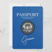 Royal Blue Greece Passport Save the Date Card (Vorderseite)