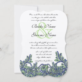 Royal Blue Green Feathery Paisley Peacock Wedding Einladung