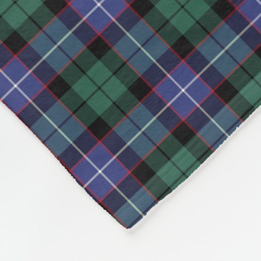 Royal Blue, Green und Black Mitchell Clan Tartan Fleecedecke (Ecke)