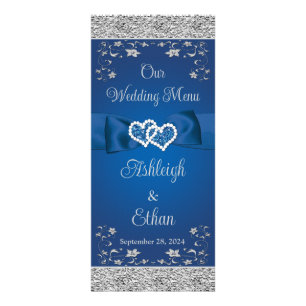 Royal Blue, Grey Liebe Hearts Wedding Menu Werbekarte