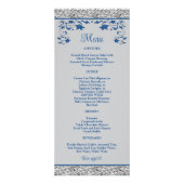 Royal Blue, Grey Liebe Hearts Wedding Menu Werbekarte (Hinten)