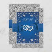 Royal Blue, Grey Liebe Hearts Wedding RSVP Card (Vorne/Hinten)