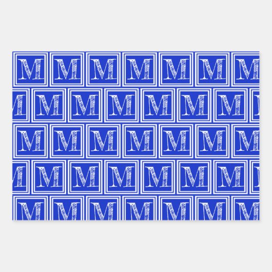 Royal Blue Hahnentrittmuster Monogram Polka Dot Geschenkpapier Set (Vorderseite 2)