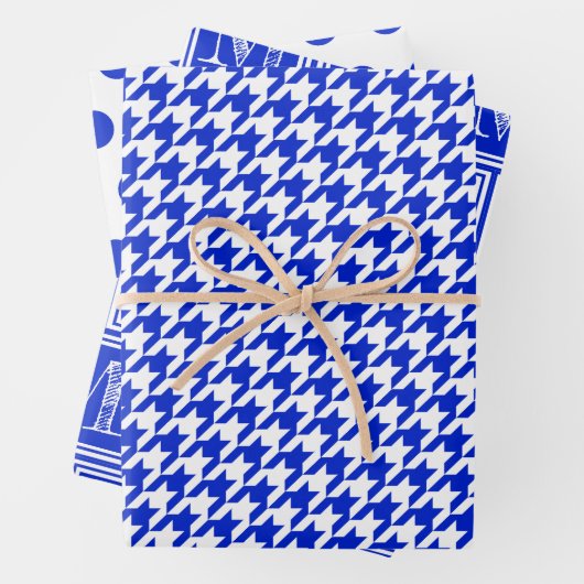 Royal Blue Hahnentrittmuster Monogram Polka Dot Geschenkpapier Set (Beispiel)