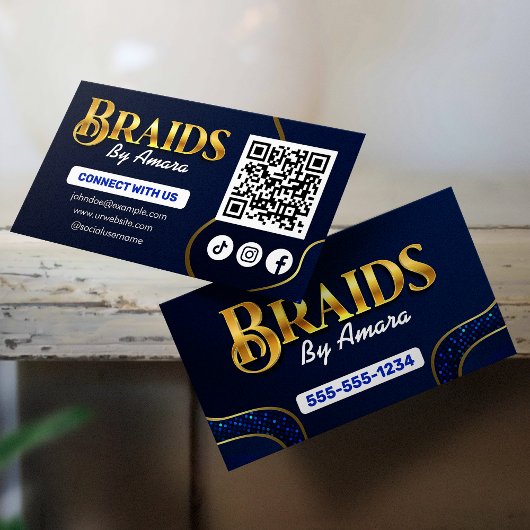 Royal Blue Hair Braiding Connect mit uns QR Code Visitenkarte