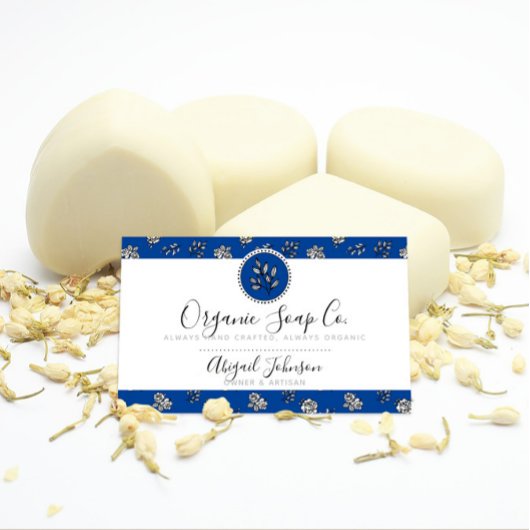 Royal Blue Hand Gezeichnet Rose und Blätter Artisa Visitenkarte