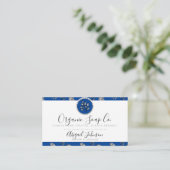 Royal Blue Hand Gezeichnet Rose und Blätter Artisa Visitenkarte (Stehend Vorderseite)