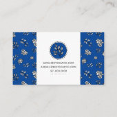 Royal Blue Hand Gezeichnet Rose und Blätter Artisa Visitenkarte (Rückseite)