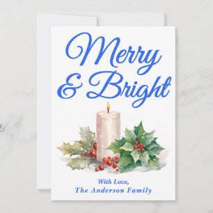 Royal Blue Handwriting Script Merry & Bright Feiertagskarte