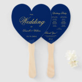 Royal Blue Heart Golden Script Wedding Program Fächer (Vorne und Hinten)