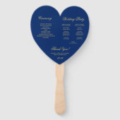 Royal Blue Heart Golden Script Wedding Program Fächer (Rückseite)