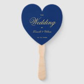 Royal Blue Heart Golden Script Wedding Program Fächer (Vorderseite)
