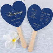 Royal Blue Heart Golden Script Wedding Program Fächer