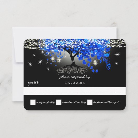 Royal Blue Heart Leaf RSVP Karte (Vorderseite)