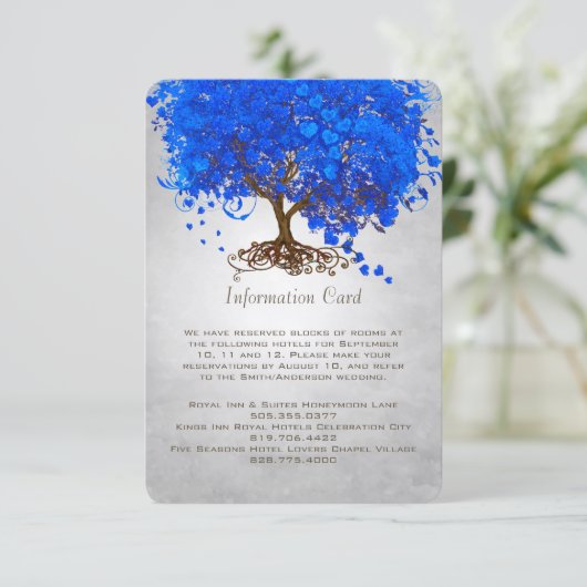 Royal Blue Heart Leaf Tree Einladung (Stehend Vorderseite)