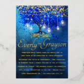 Royal Blue Heart Leaf Tree Gold Wedding Folieneinladung (Vorderseite)