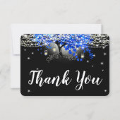 Royal Blue Heart Leaf Tree on Black Wedding RSVP Karte (Vorderseite)