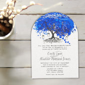 Royal Blue Heart Leaf Tree Wedding Einladung