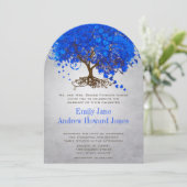 Royal Blue Heart Leaf Tree Wedding Einladungen (Stehend Vorderseite)