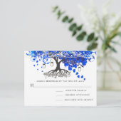 Royal Blue Heart Leaf Tree Wedding Einladungspostkarte (Stehend Vorderseite)