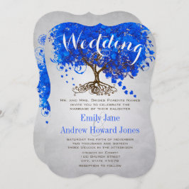 Royal Blue Heart Leaf Tree Wedding Invites Einladung