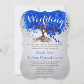 Royal Blue Heart Leaf Tree Wedding Invites Einladung (Vorderseite)