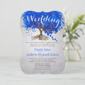 Royal Blue Heart Leaf Tree Wedding Invites Einladung (Stehend Vorderseite)
