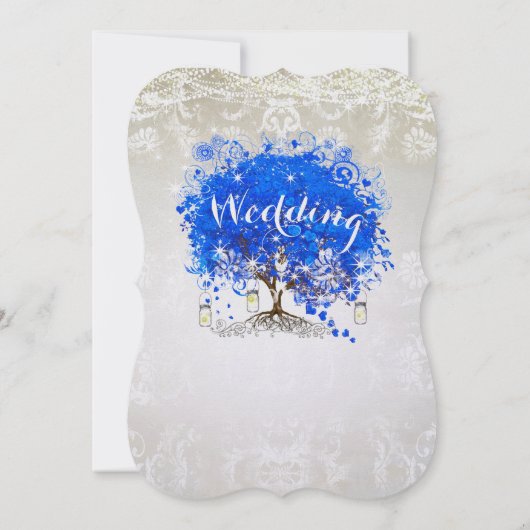 Royal Blue Heart Leaf Tree Wedding Invites Einladung (Rückseite)